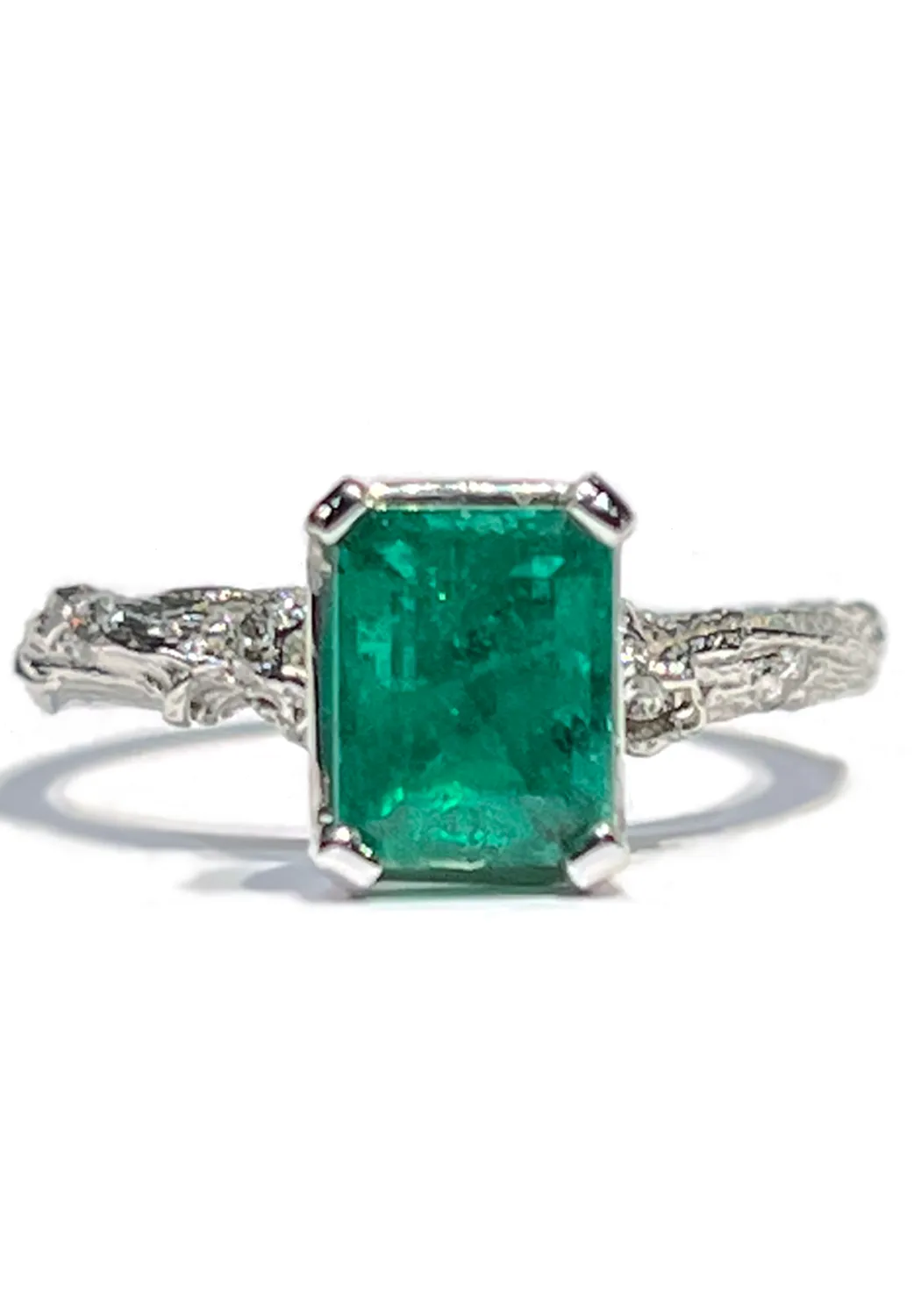 K. Brunini 18K White Gold Diamond & Emerald Twig Ring