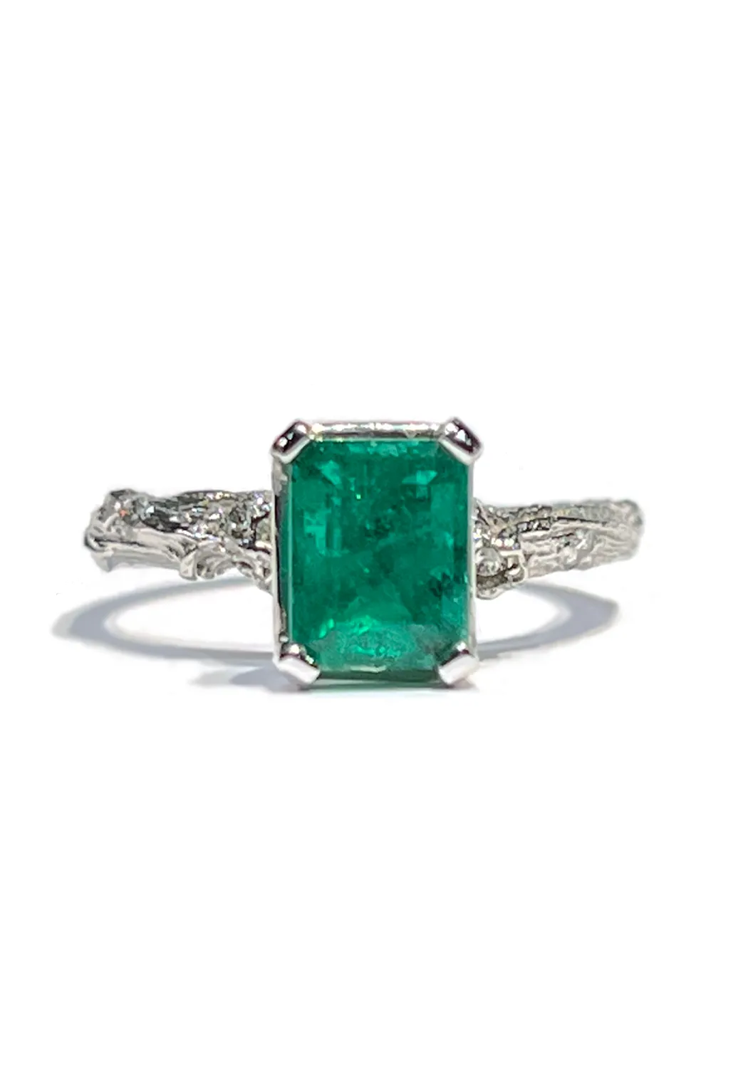 K. Brunini 18K White Gold Diamond & Emerald Twig Ring