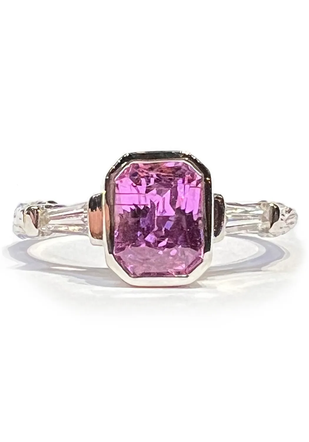 K. Brunini 18K White Gold Pink Sapphire Gemstone Twig Ring