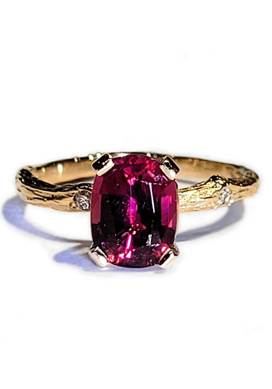 K. Brunini 18KRG .08ctw Diamond & 1.39ctw Red Tourmaline Twig Ring