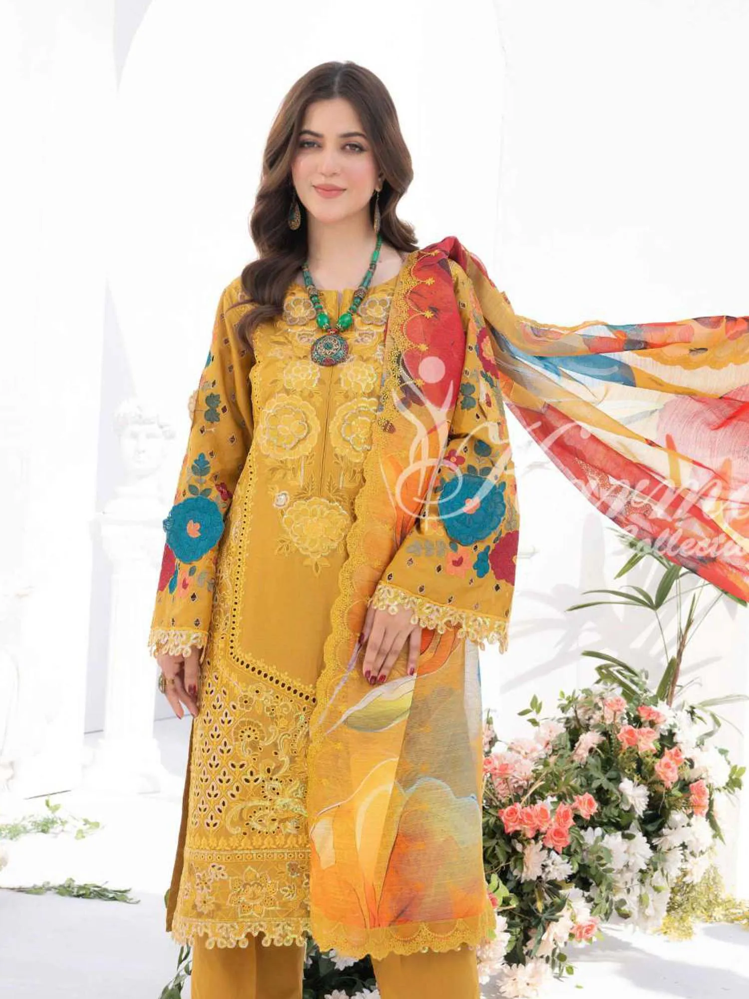 Karma Collection Mustard Cotton Embroidered Suit (KC1333)