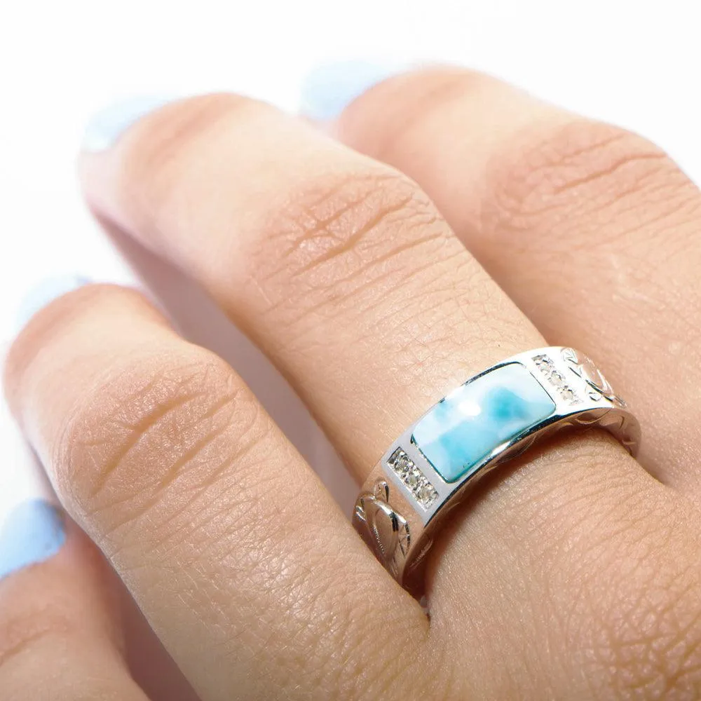 Larimar Honu Engraved Ring