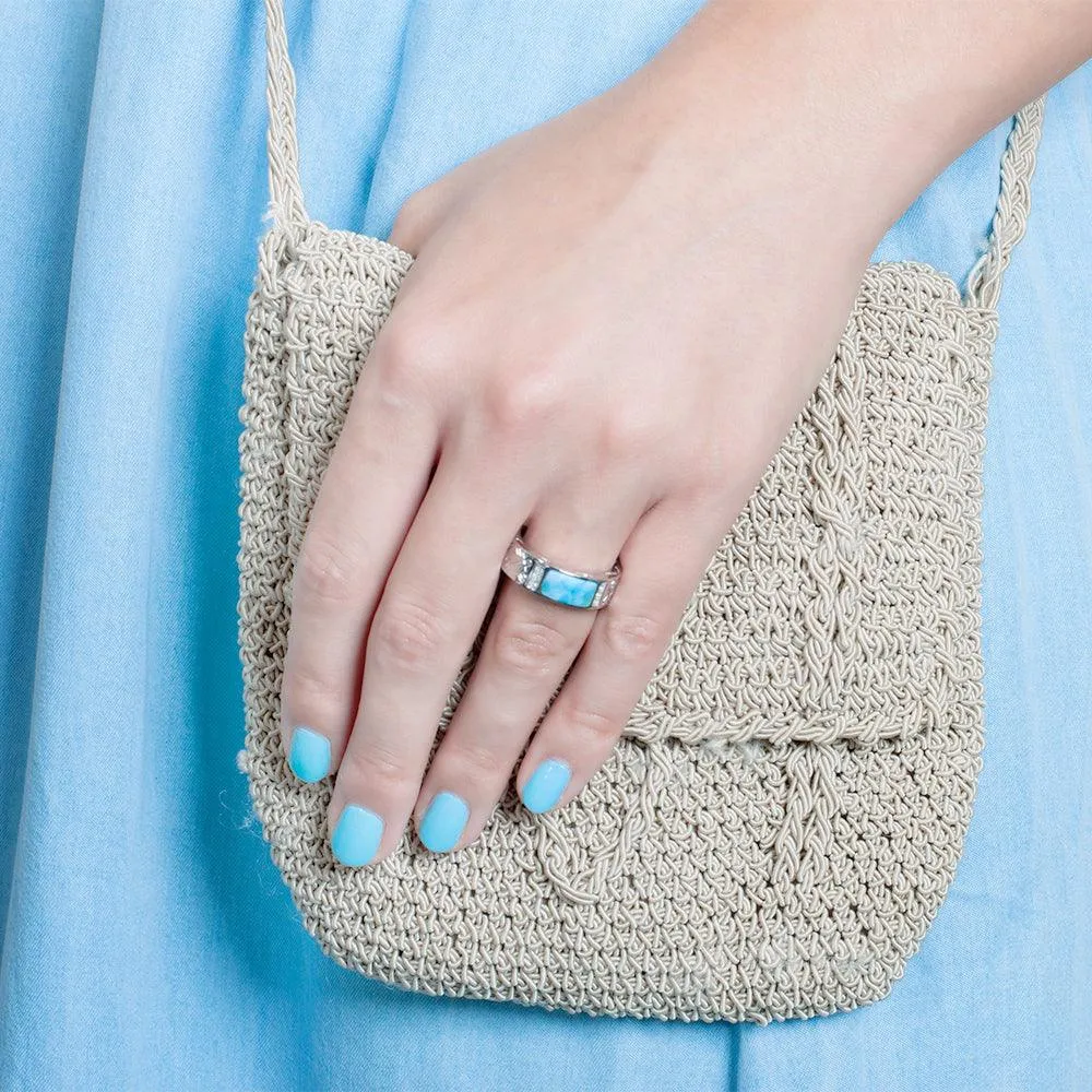 Larimar Honu Engraved Ring