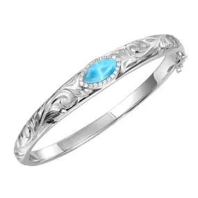 Larimar Mandorla Engraved Scroll Bangle