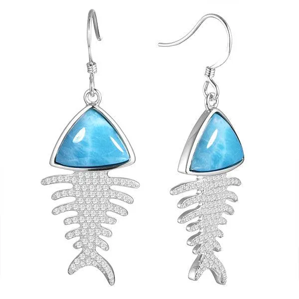 Larimar Pavé Fish Bone Earrings