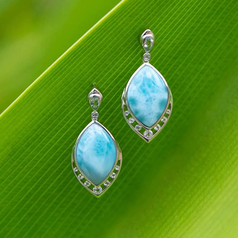 Larimar Peacock Feather Earrings