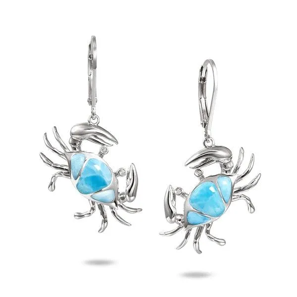 Larimar Sand Dune Blue Crab Earrings