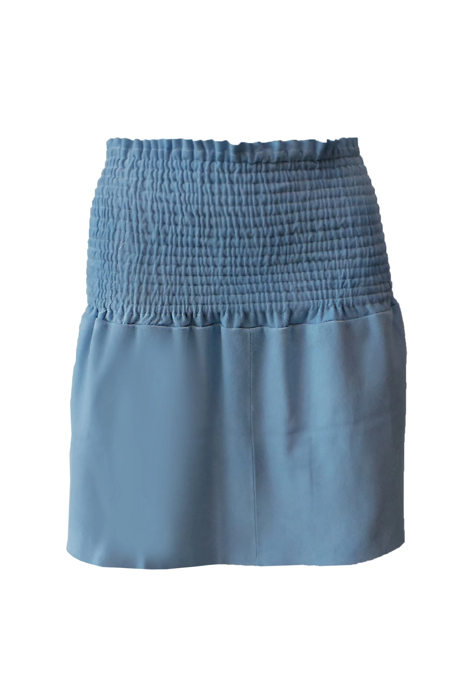 LIBERTY SHIRRED LEATHER SKIRT - SKY BLUE