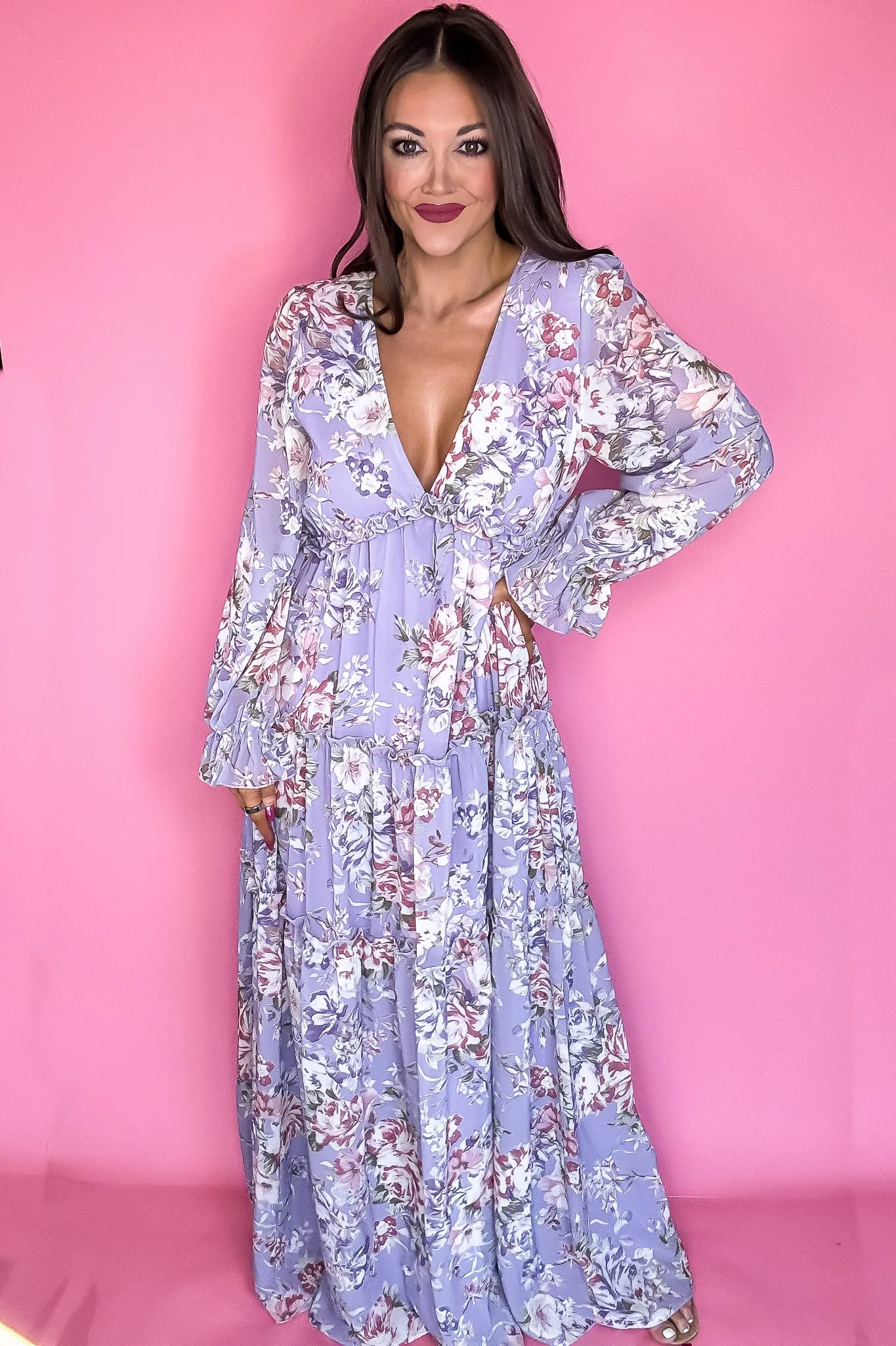 Lilac Floral Print Maxi Dress