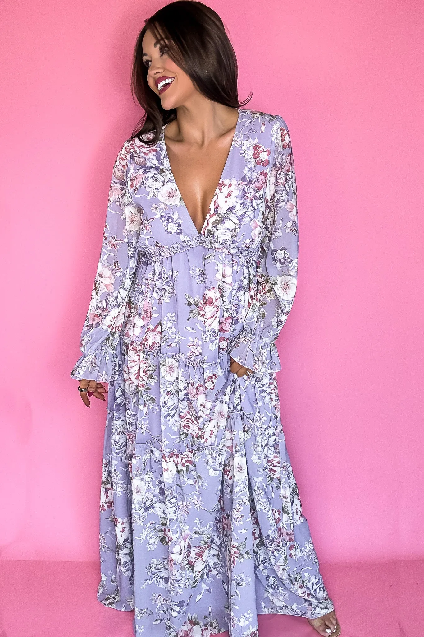 Lilac Floral Print Maxi Dress