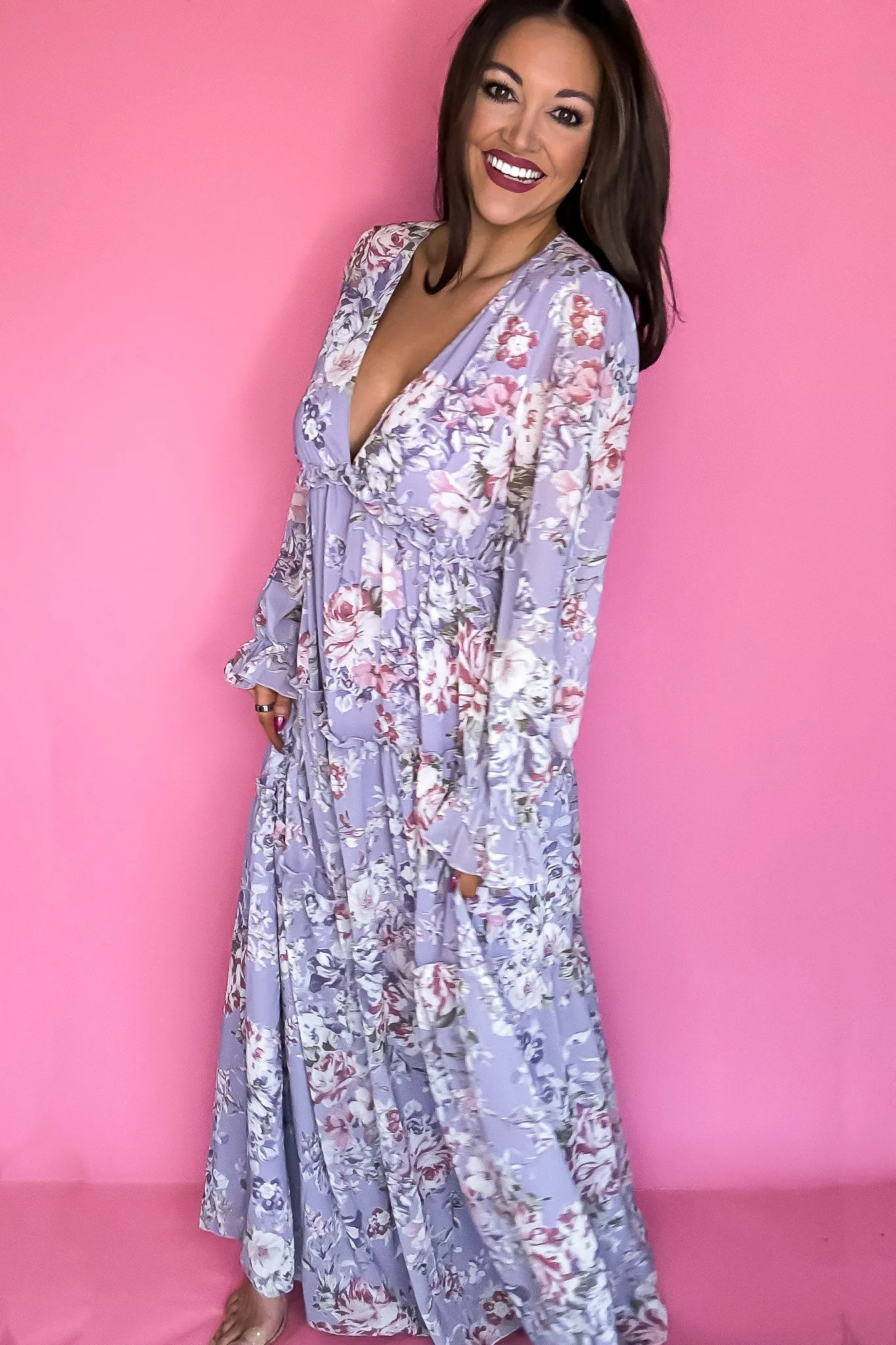 Lilac Floral Print Maxi Dress