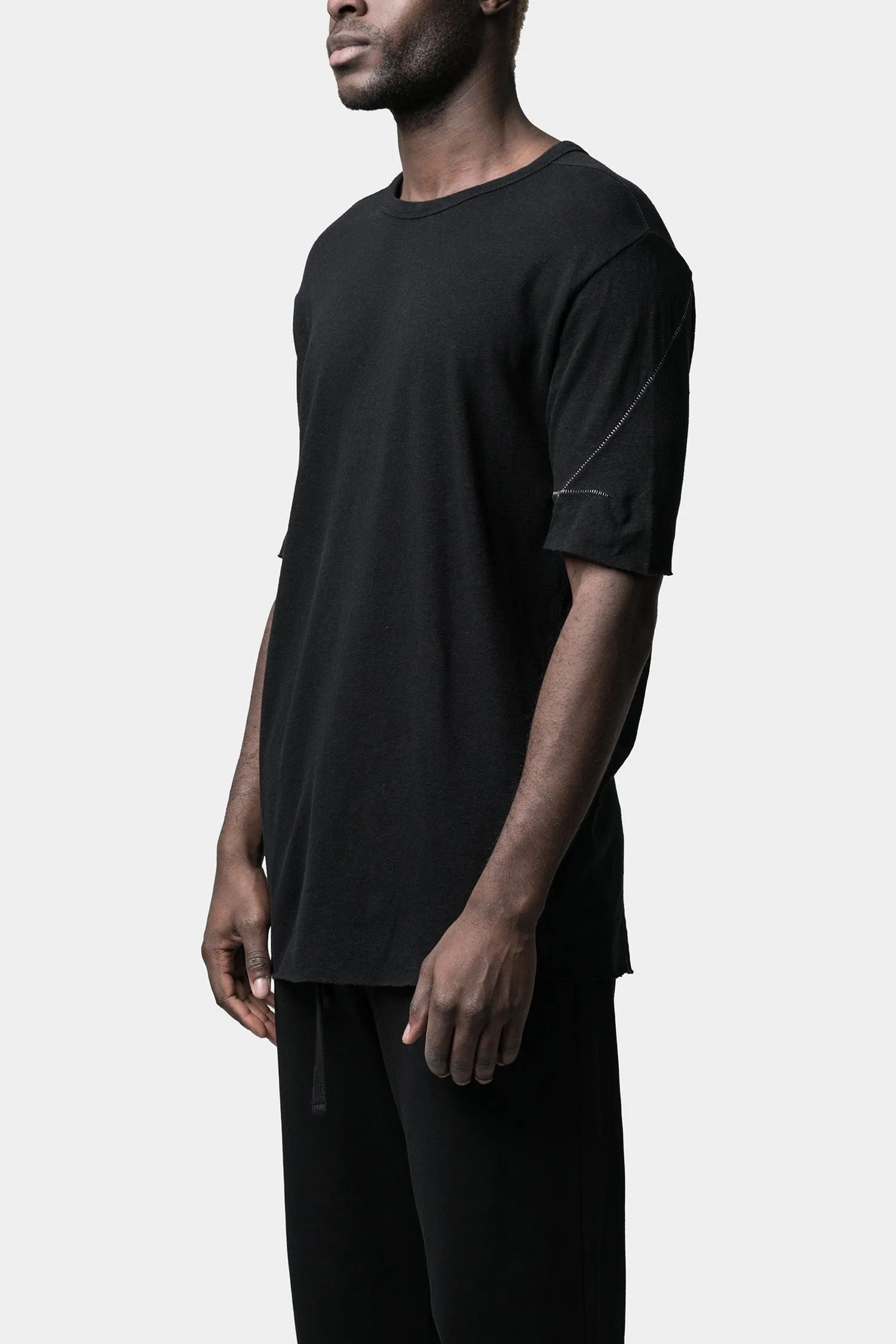 Linen blend scar-stitch tee, Black