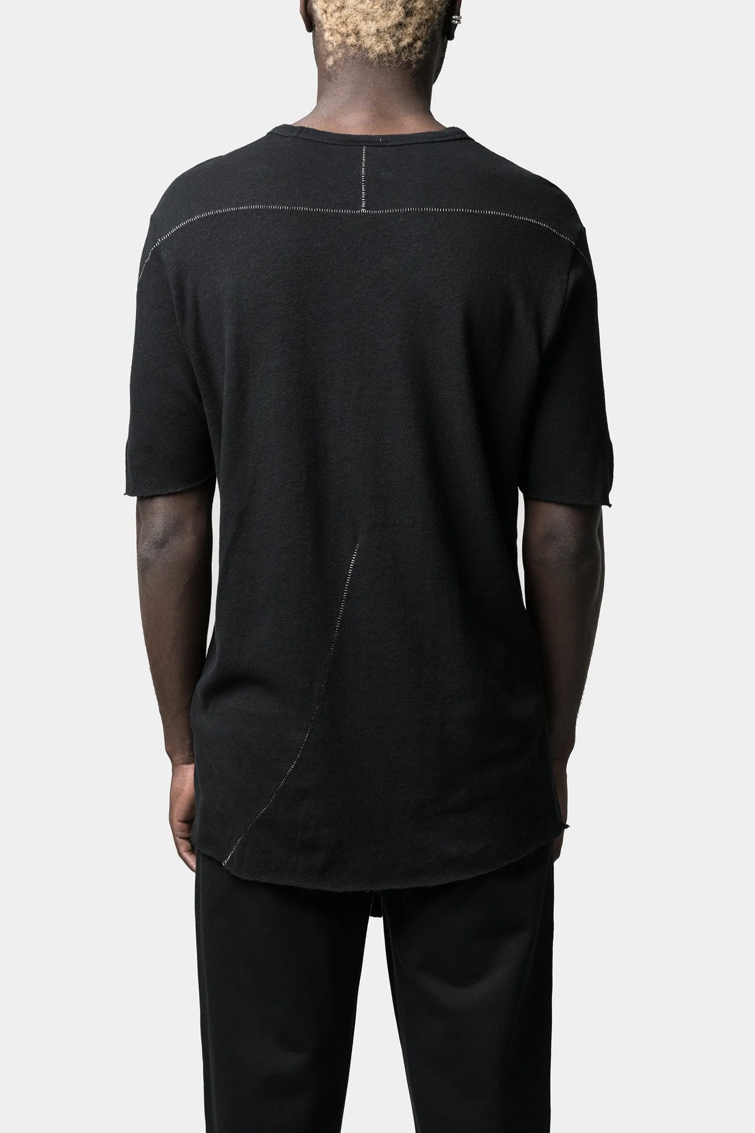 Linen blend scar-stitch tee, Black