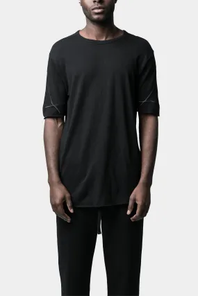 Linen blend scar-stitch tee, Black