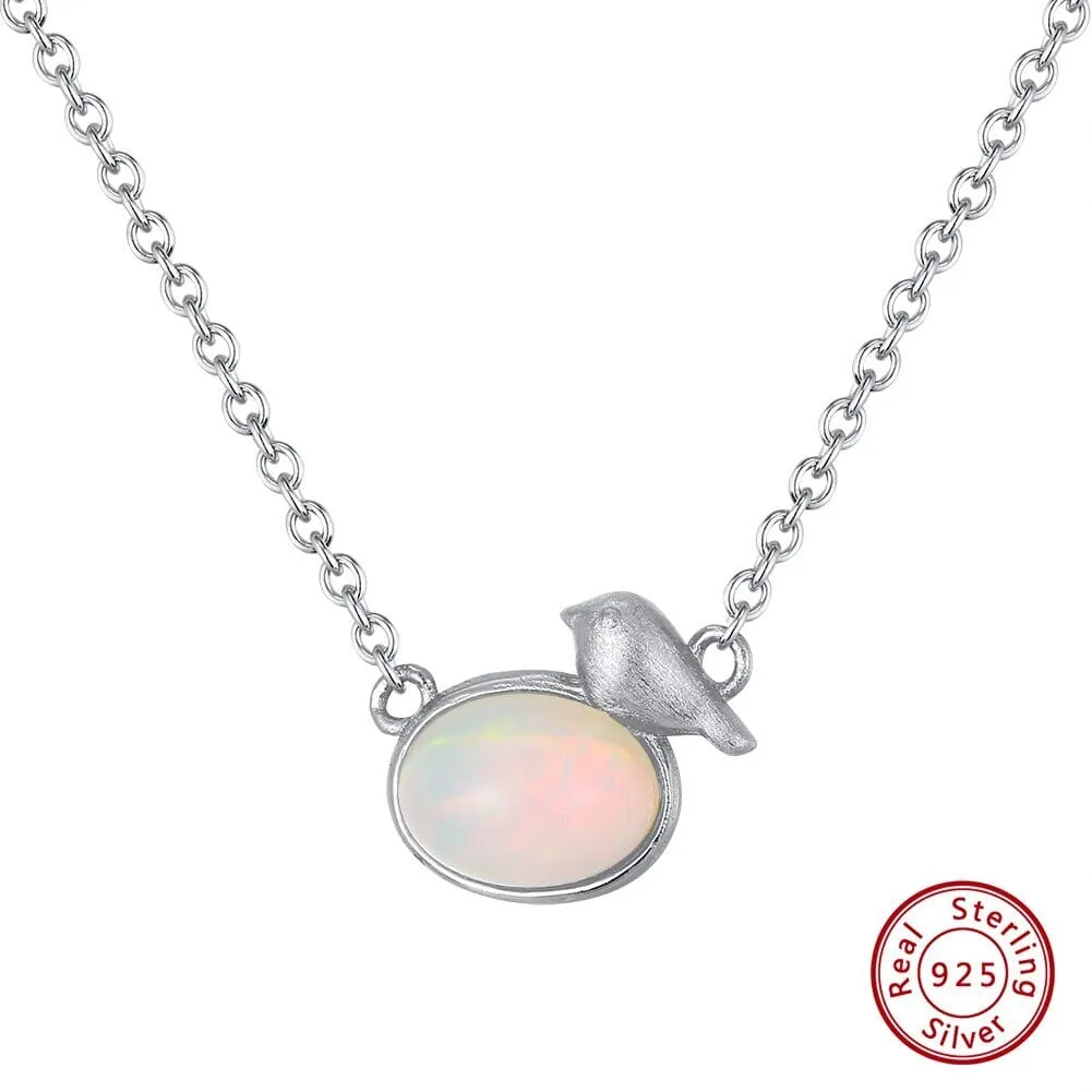 Little Bird Natural Opal Dangle Necklace - 925 Sterling Silver