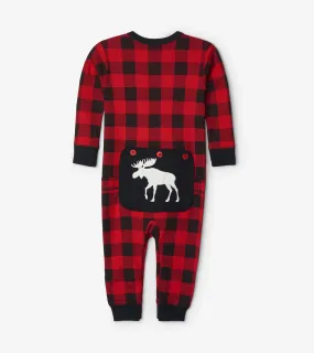 Little Blue House Moose on Plaid Union Suit