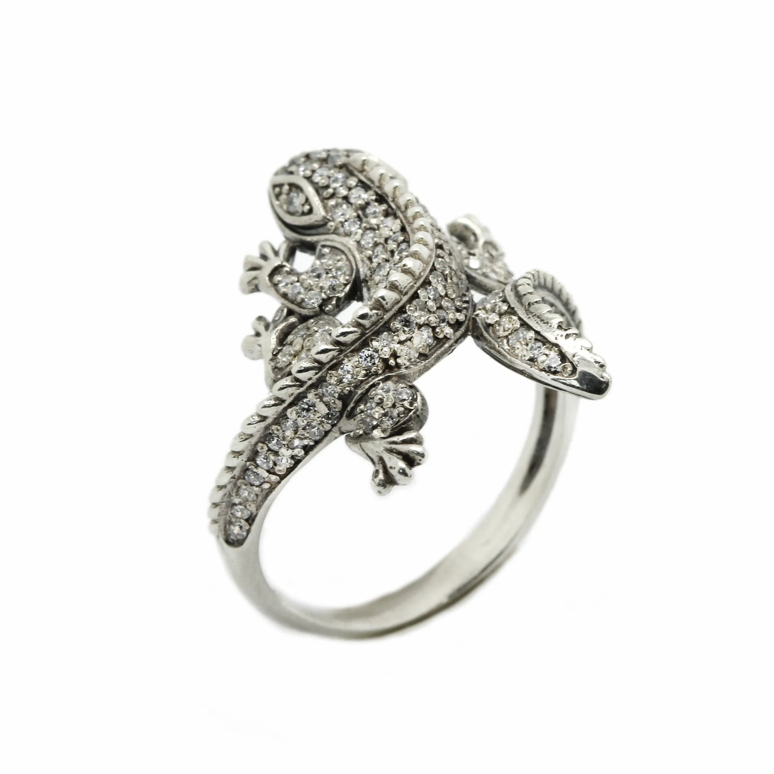 Lizard Women Ring Silver 925 with Zircon Gemstones