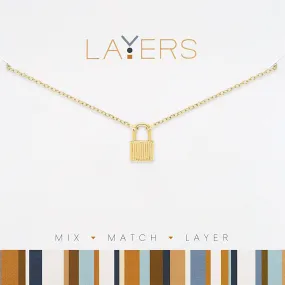 Luxe Lockdown: Gold Padlock Adjustable Layers Necklace - Clasp-Free, Drawstring Adjuster, 13" to 34"