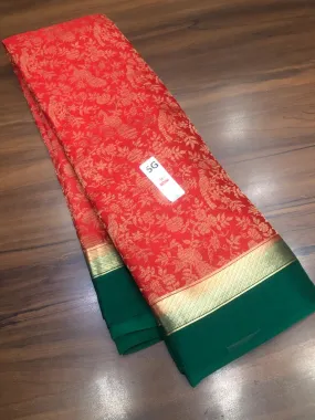 Manikya , Red and Green Pure Mysore Silk Saree for women -PRIYA001MSA