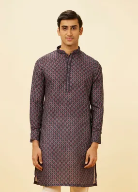 Manyawar Deep Blue Floral String Printed Kurta Set