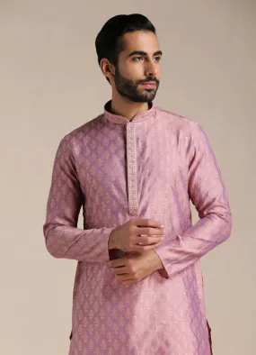 Manyawar Dusty Rose Pink Jacquard Patterned Kurta Set