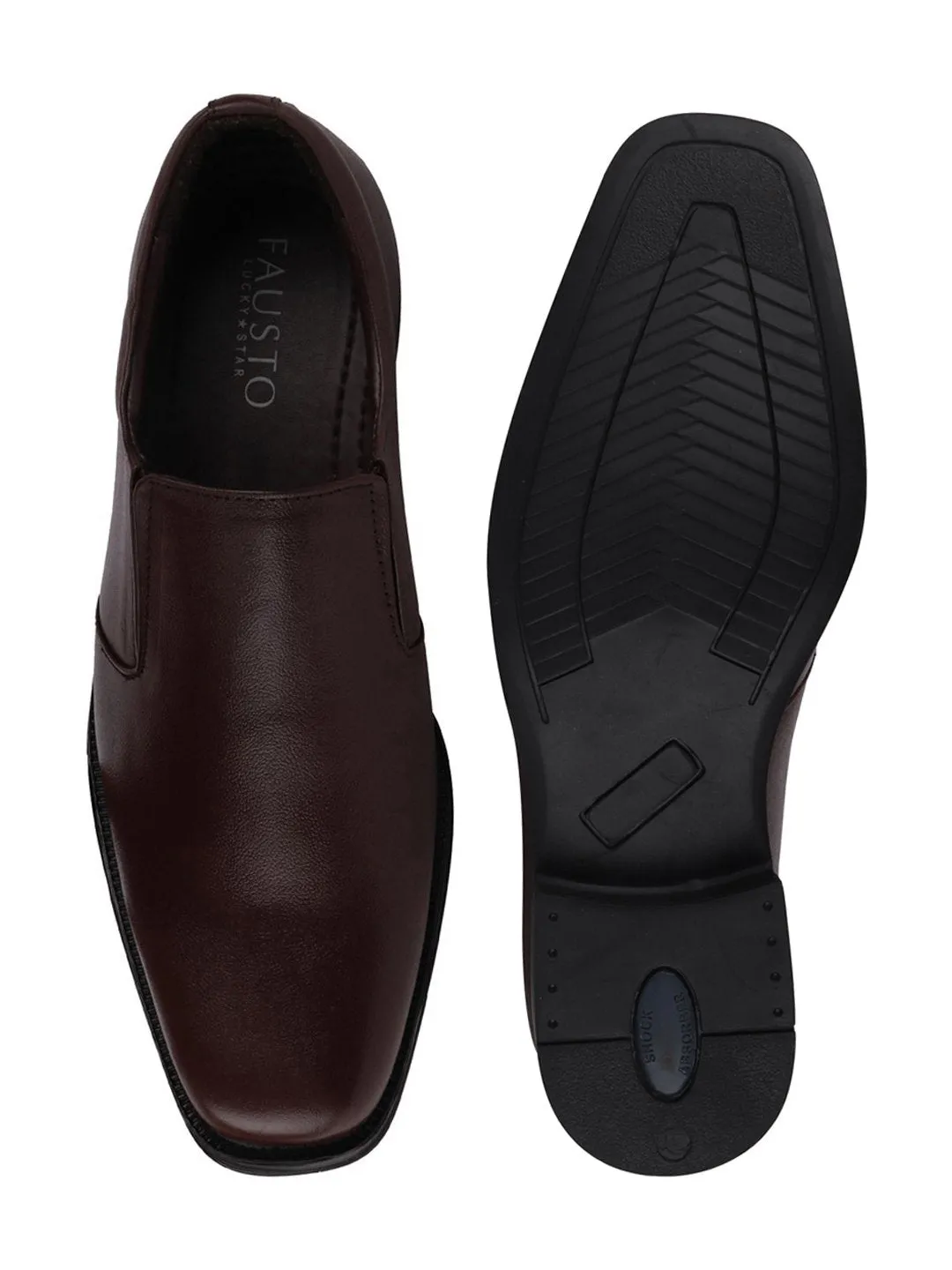 Men Brown Formal Leather Slip-On Shoes