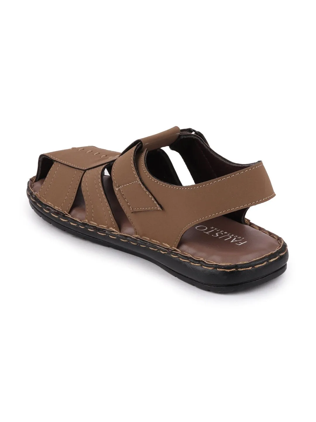 Men Camel Casual Hook & Loop Fishermen Sandals