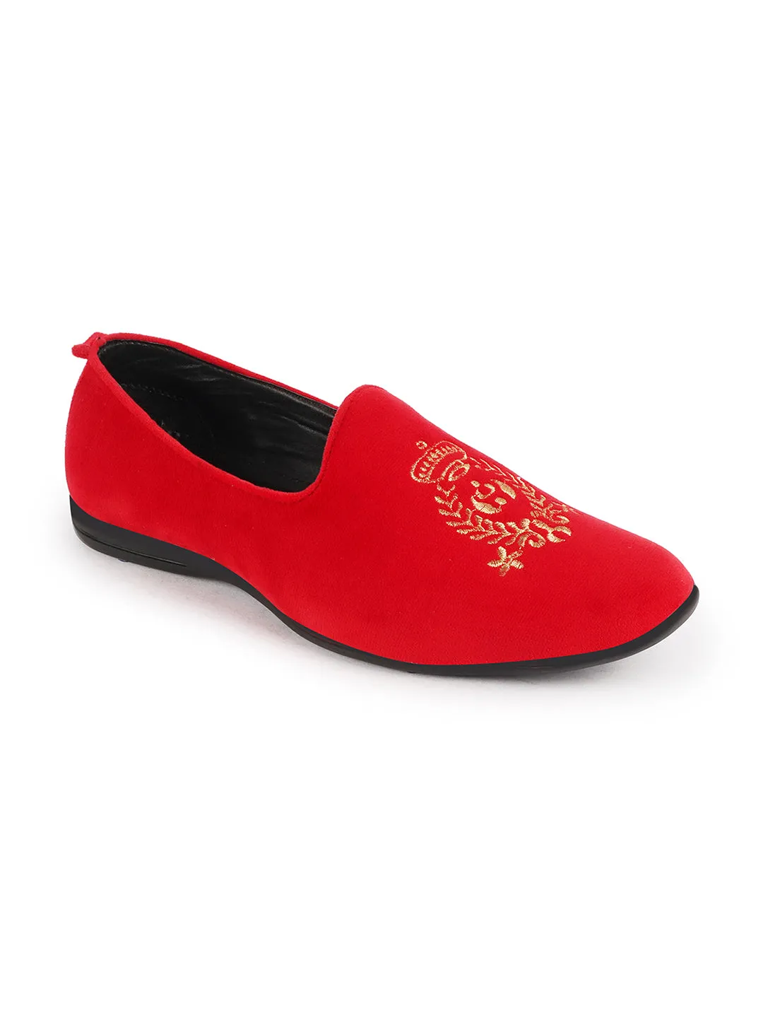 Men Rose Red Velvet Embroidery Party Casual Loafer Shoes