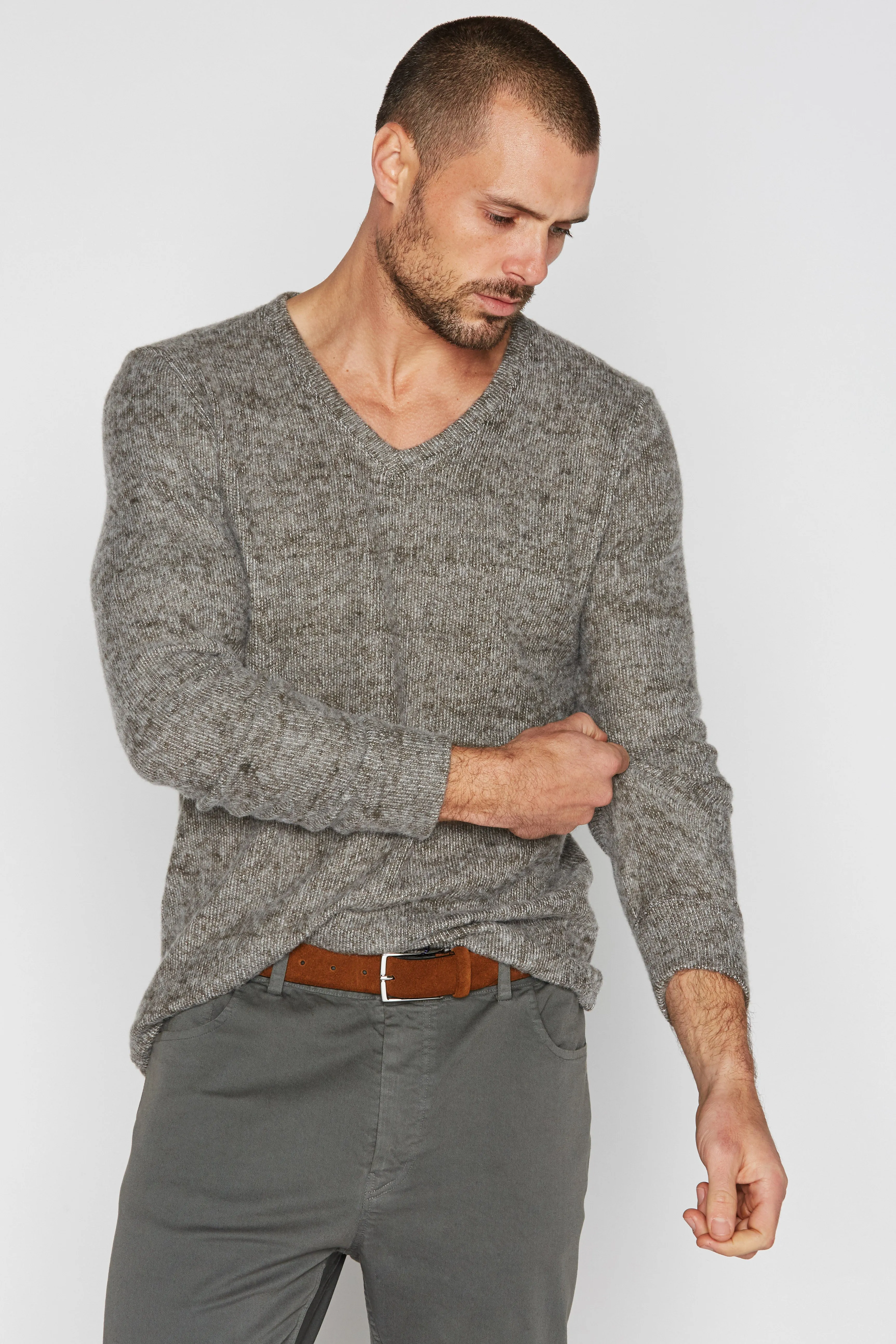 Men's Soft Knit Melange V-Neck Sweater