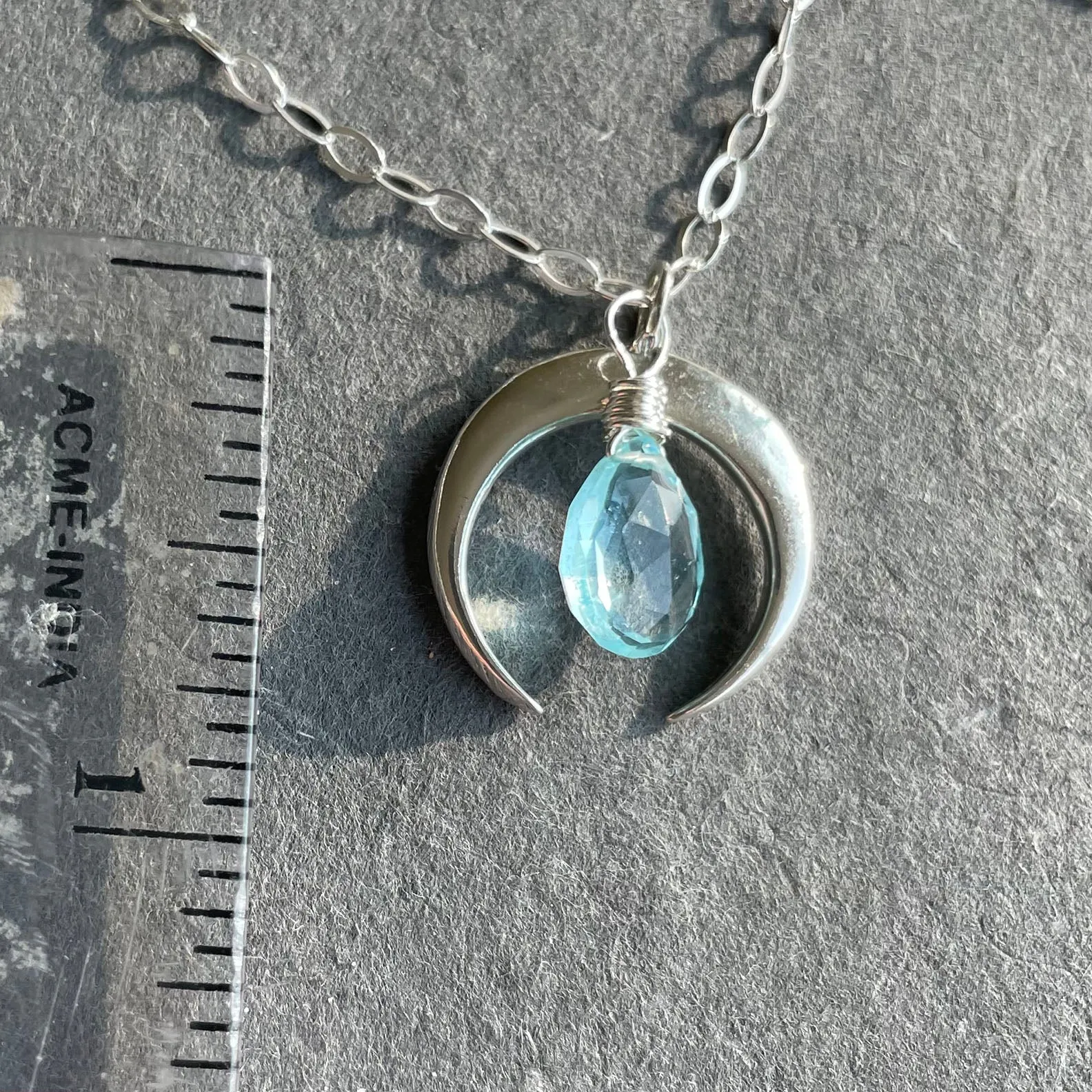 Moon Necklace with Aquamarine Blue