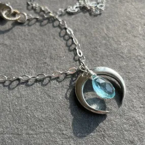 Moon Necklace with Aquamarine Blue