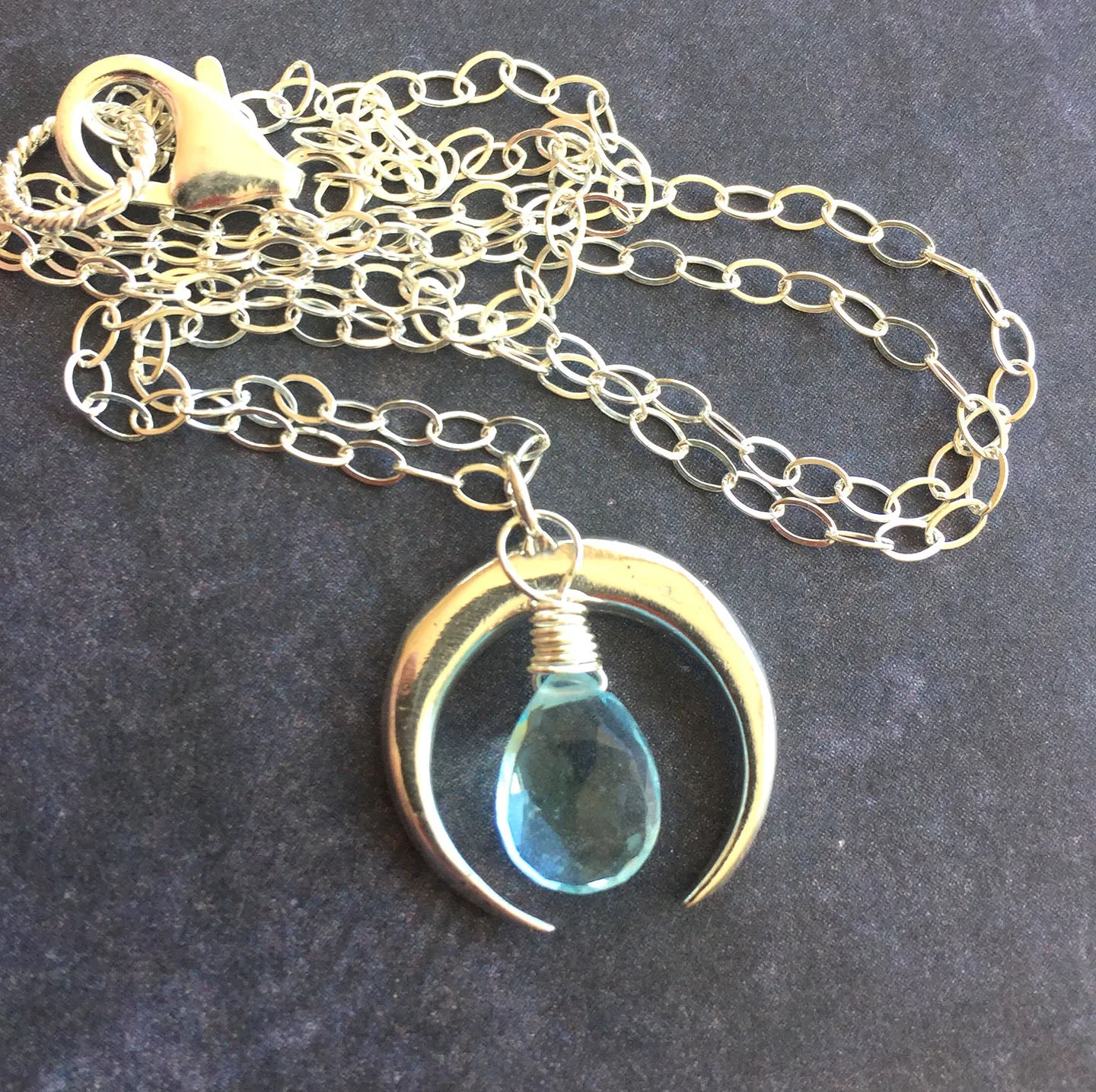 Moon Necklace with Aquamarine Blue