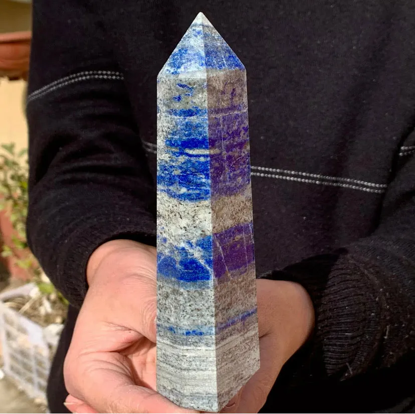 Natural Rock Lapis Lazuli Gemstone Quartz Crystal Stone Tower Point Obelisk