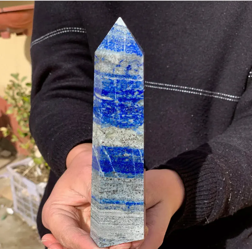 Natural Rock Lapis Lazuli Gemstone Quartz Crystal Stone Tower Point Obelisk