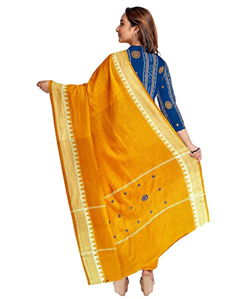 Navy blue yellow handwoven cotton nuapatna dress material