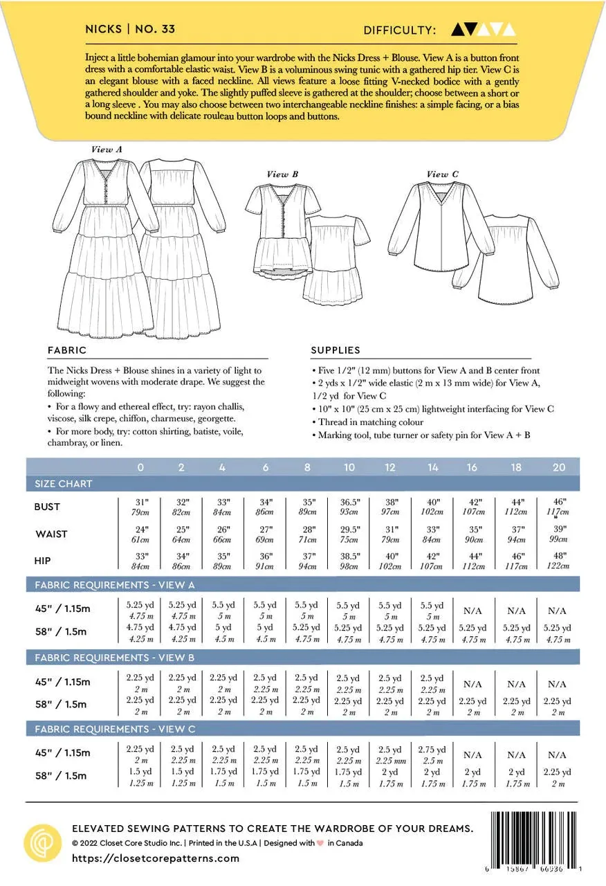 Nicks Dress & Top Sewing Pattern by Closet Core Patterns