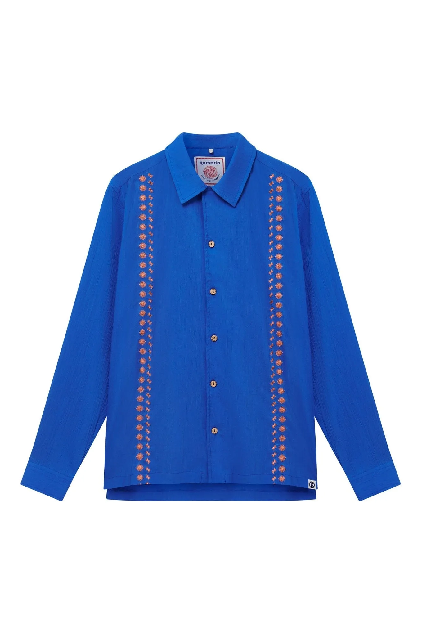 Nile Men's Organic Cotton Embroidered Shirt | Sapphire Blue