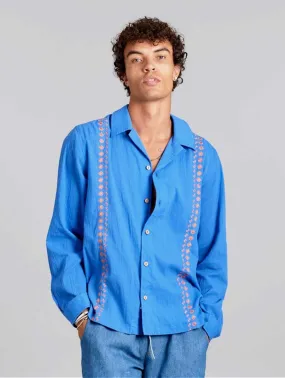 Nile Men's Organic Cotton Embroidered Shirt | Sapphire Blue