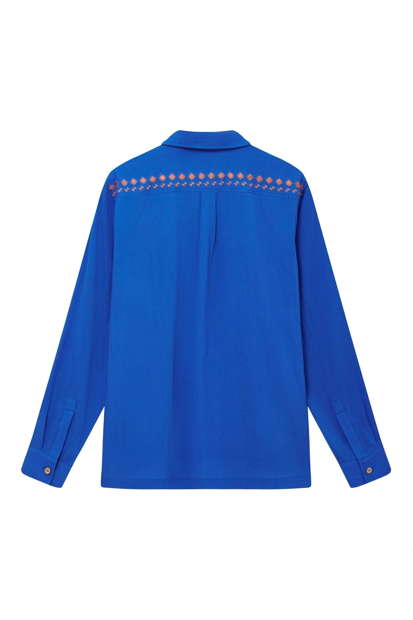 Nile Men's Organic Cotton Embroidered Shirt | Sapphire Blue