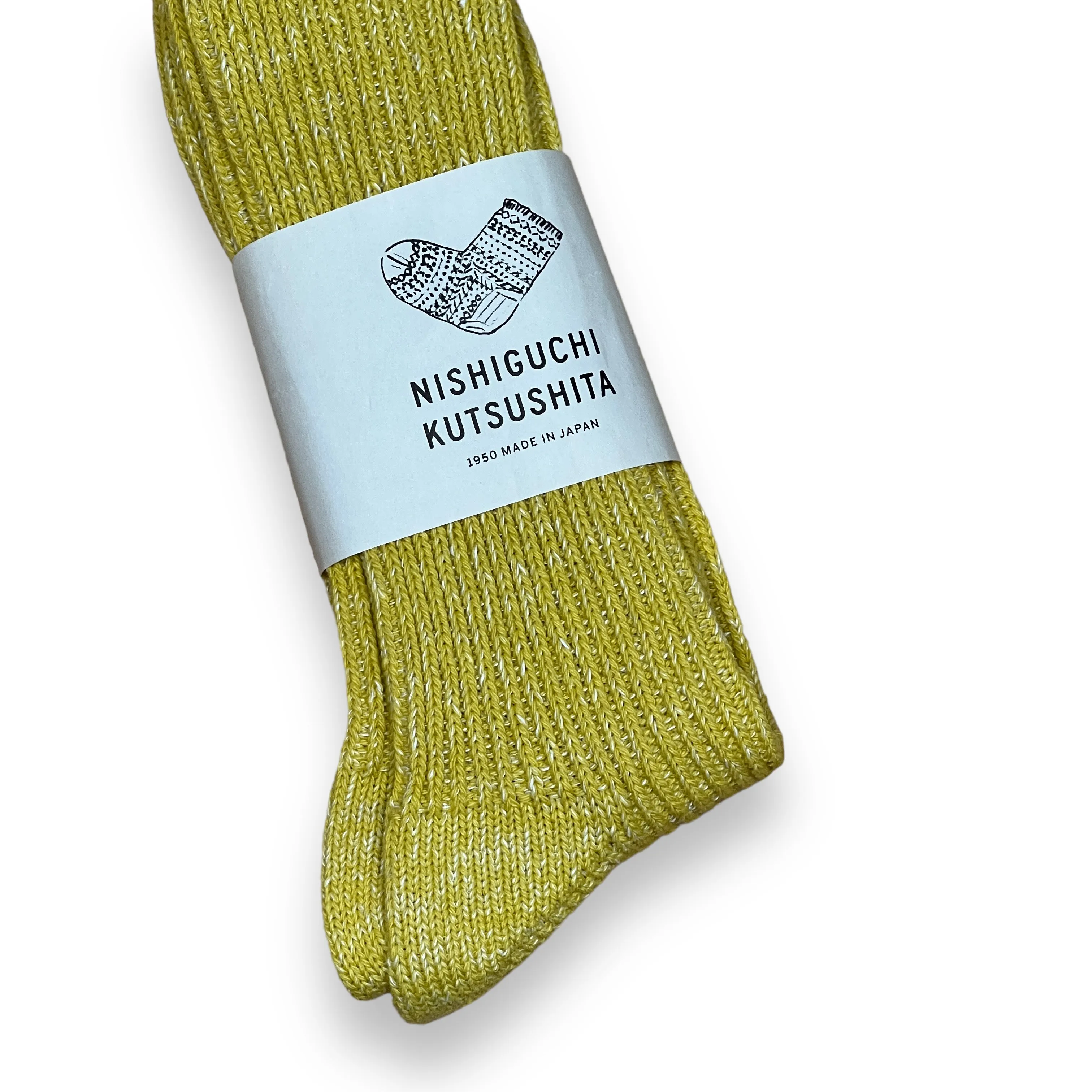 NISHIGUCHI KUTSUSHITA Hemp Cotton Ribbed Socks vintage yellow