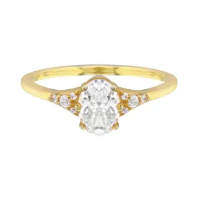 Oval Diamond and Tiny Pave Side Stones Engagement Ring