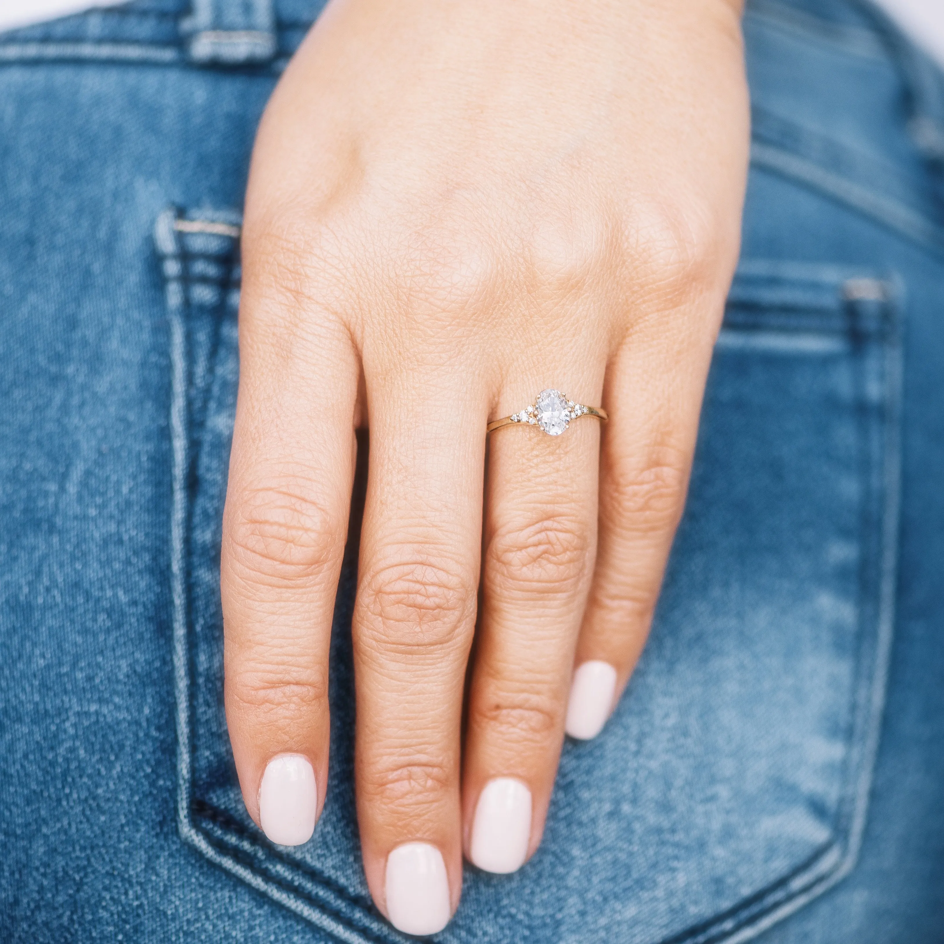 Oval Diamond and Tiny Pave Side Stones Engagement Ring