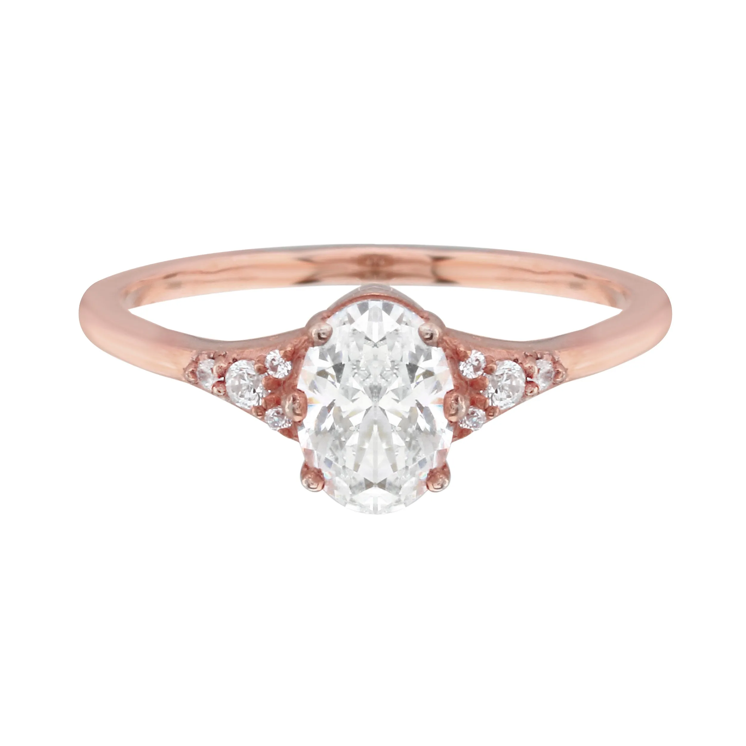 Oval Diamond and Tiny Pave Side Stones Engagement Ring