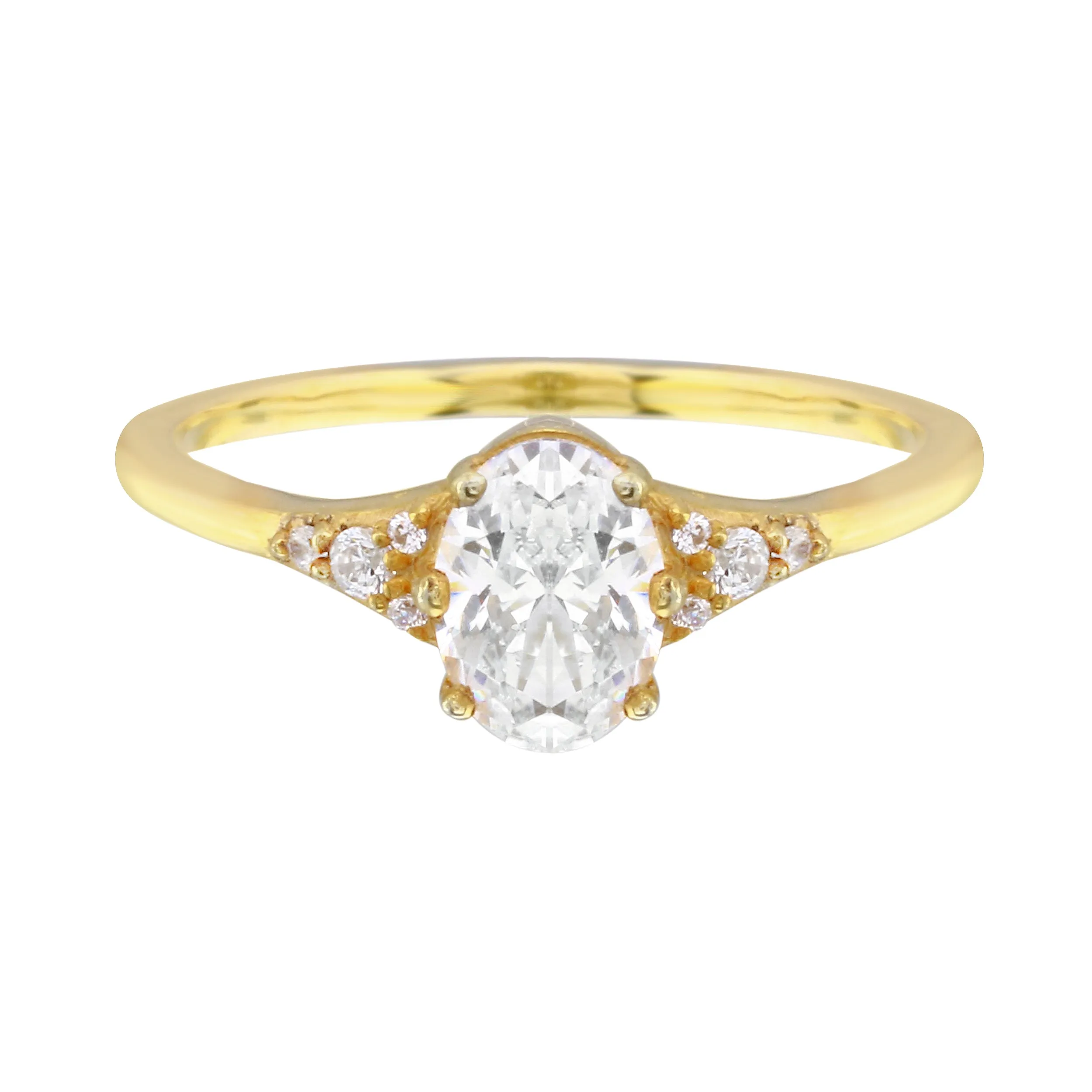 Oval Diamond and Tiny Pave Side Stones Engagement Ring