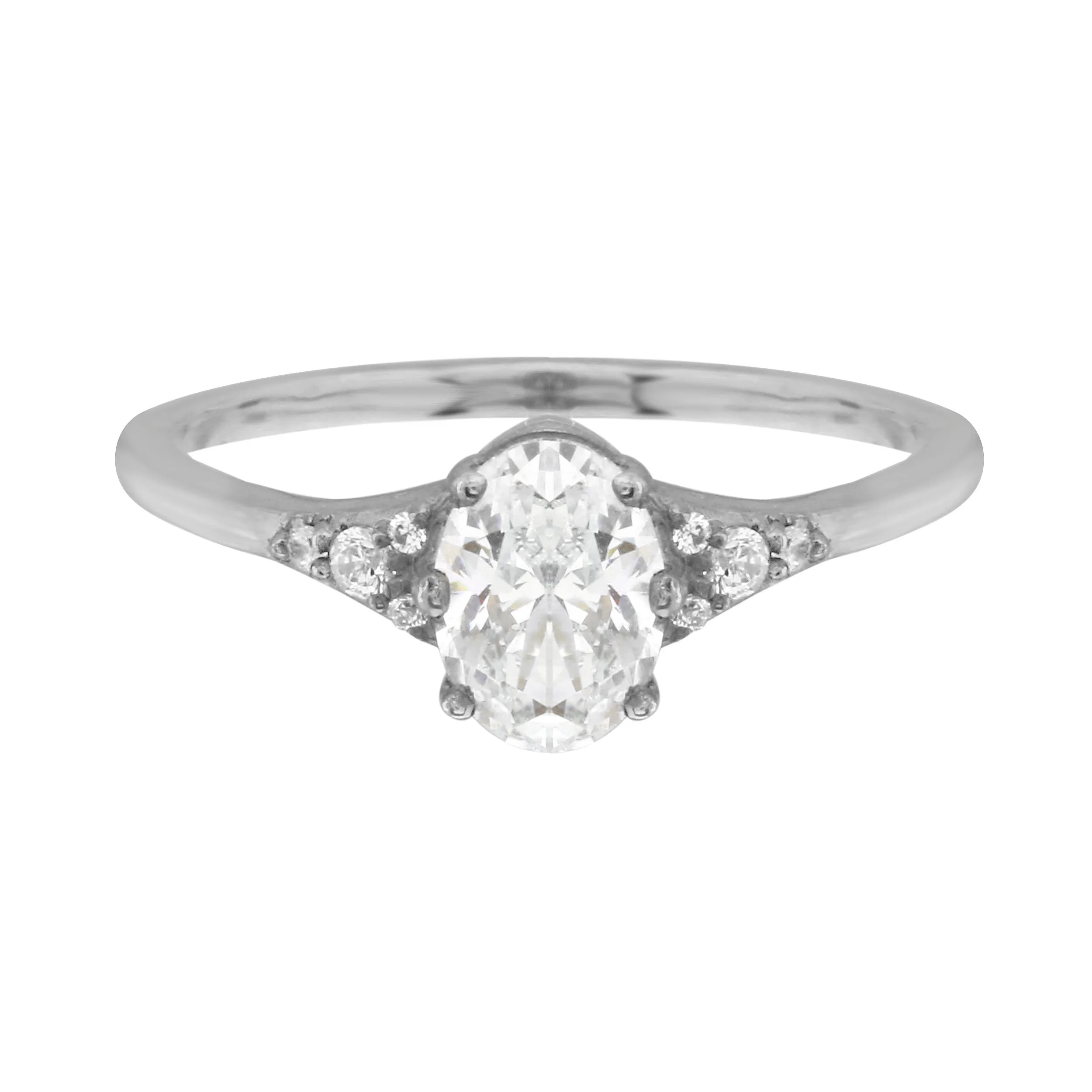 Oval Diamond and Tiny Pave Side Stones Engagement Ring