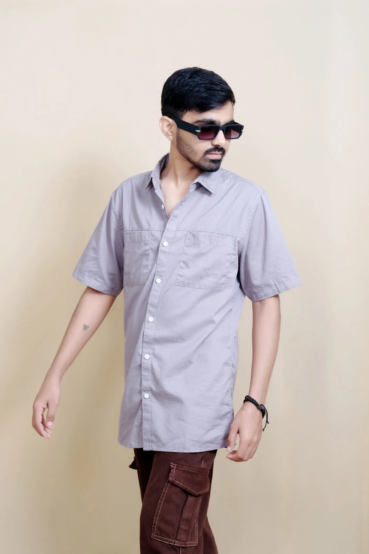 Oversized Shirt with Patch Pocket