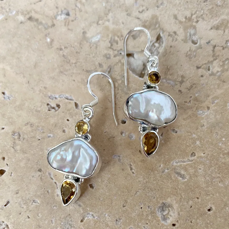 Pearl & Citrine Earrings