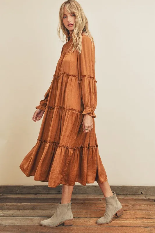 Penelope Smocked Midi Dress in Rust