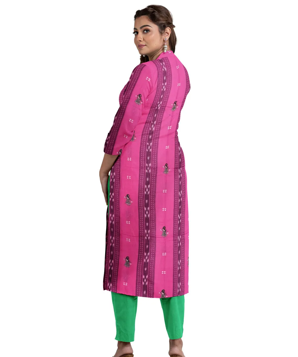 Pink green handwoven cotton dress material