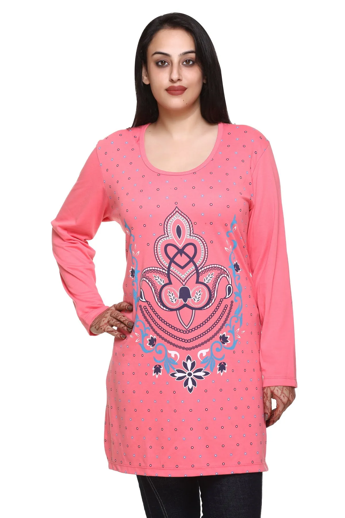 Plus Size Printed Long Tops For Women Full Sleeves - Pack of 2 (Pink & Blue)